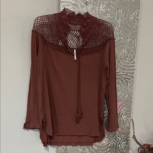 Free People Brown Crochet Blouse